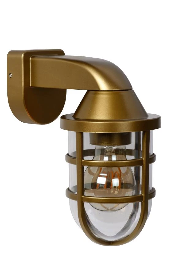 Lucide LEWIS - Wall light Indoor/Outdoor - 1xE27 - IP44 - Matt Gold / Brass - turned off